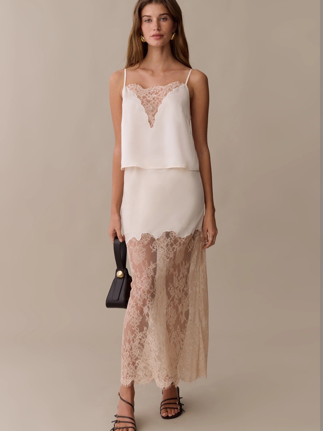 Delicate Lace-Trim Satin Camisole In Ivory — image 4 of 8